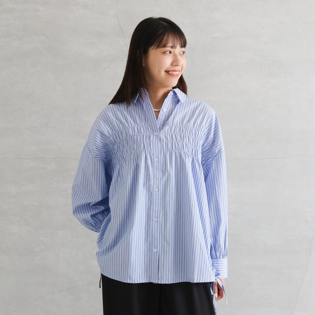 BORNFREE ORIGINALS ボーンフリー オリジナル フロントギャザー 裾シャーリング ブラウス