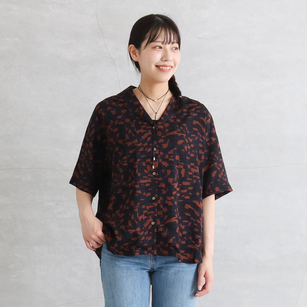 【今だけ20％OFF】BORNFREE ORIGINALS ボーンフリーオリジナル プリント開襟シャツ