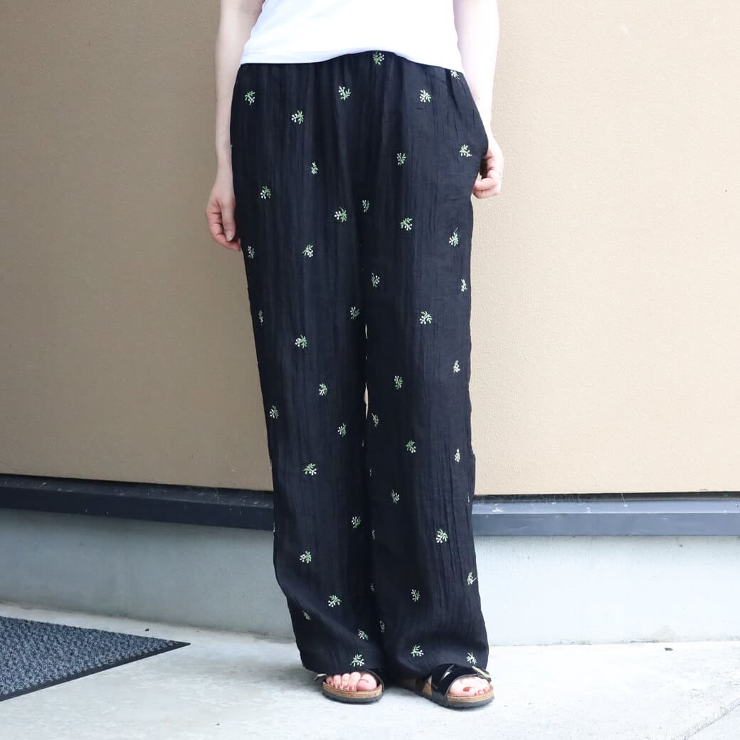 BORNFREE ORIGINALS ボーンフリー オリジナル シアー 小花刺しゅう ルーズパンツ