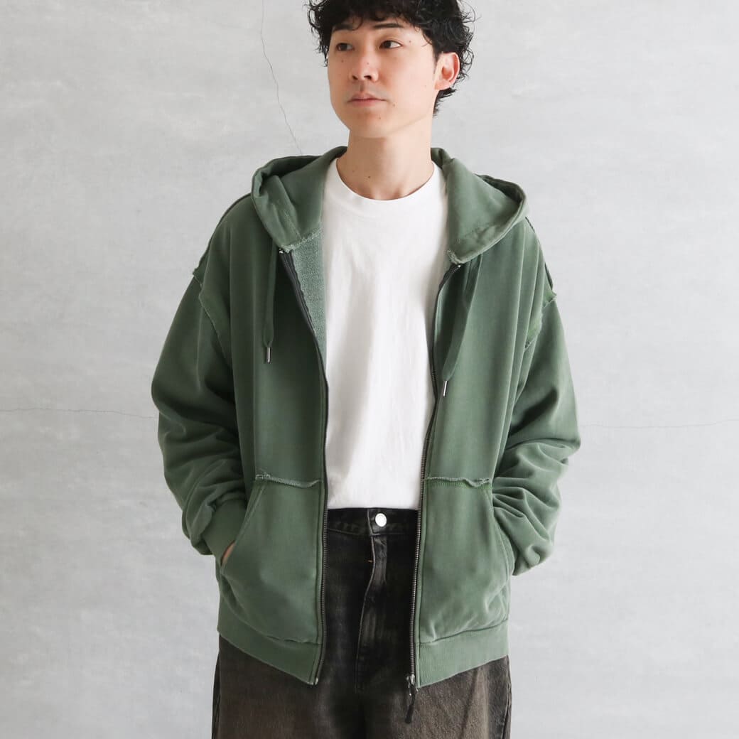 BORNFREE ORIGINALS ボーンフリーオリジナル 裏毛ピグメントジップパーカー