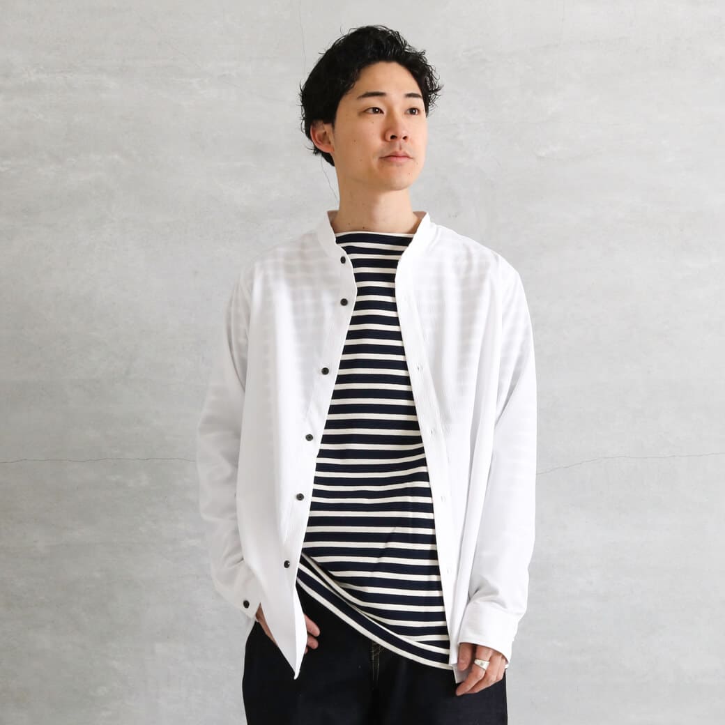 BORNFREE ORIGINALS ボーンフリー オリジナル 楊柳バンドカラーシャツ