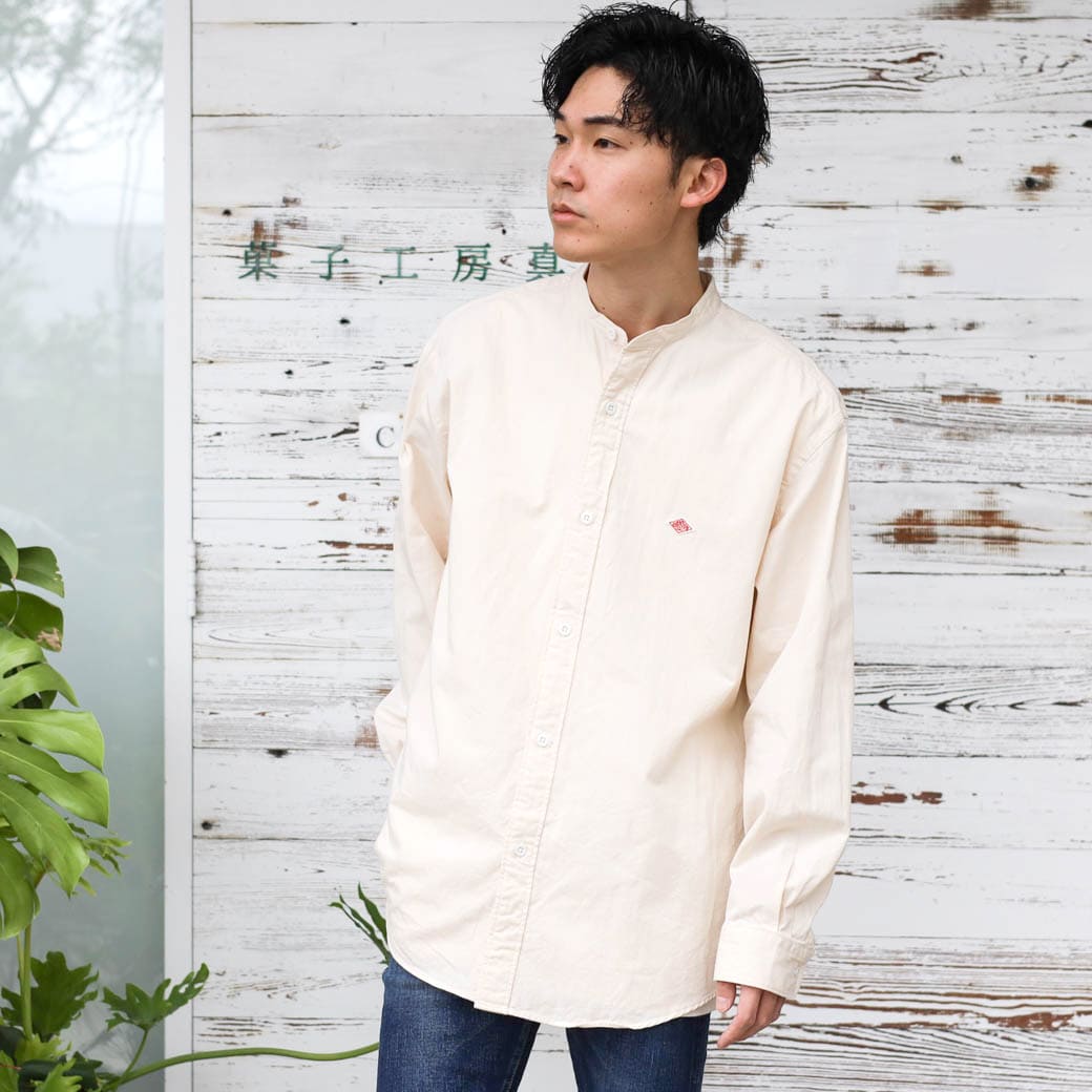 DANTON ダントン コットンツイル バンドカラーシャツ 長袖