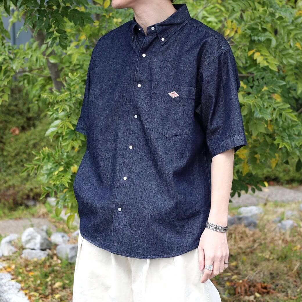 DANTON ダントン 6oz ドットボタンダウン ダンガリー ショートスリーブシャツ