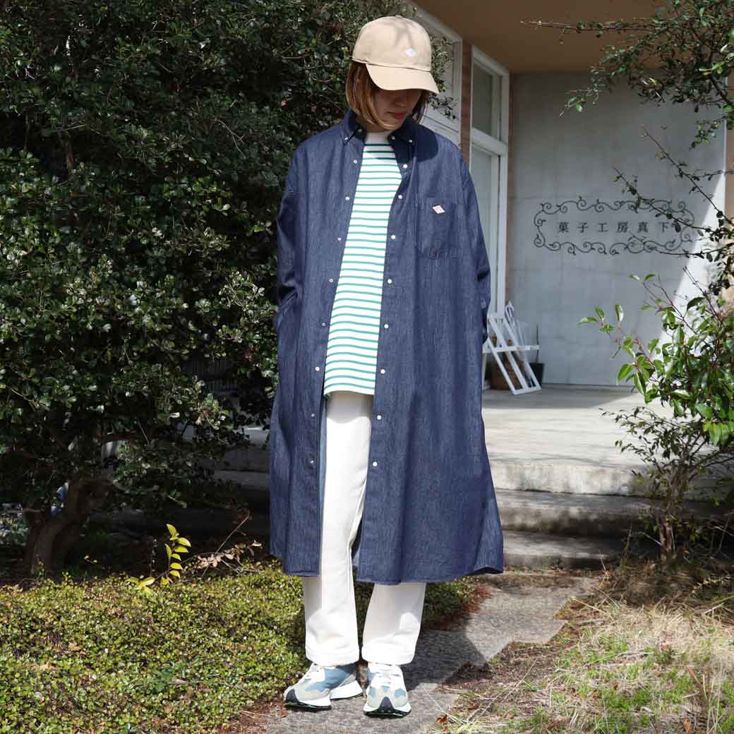 DANTON ダントン ドットボタン ボタンダウン ロングシャツワンピース