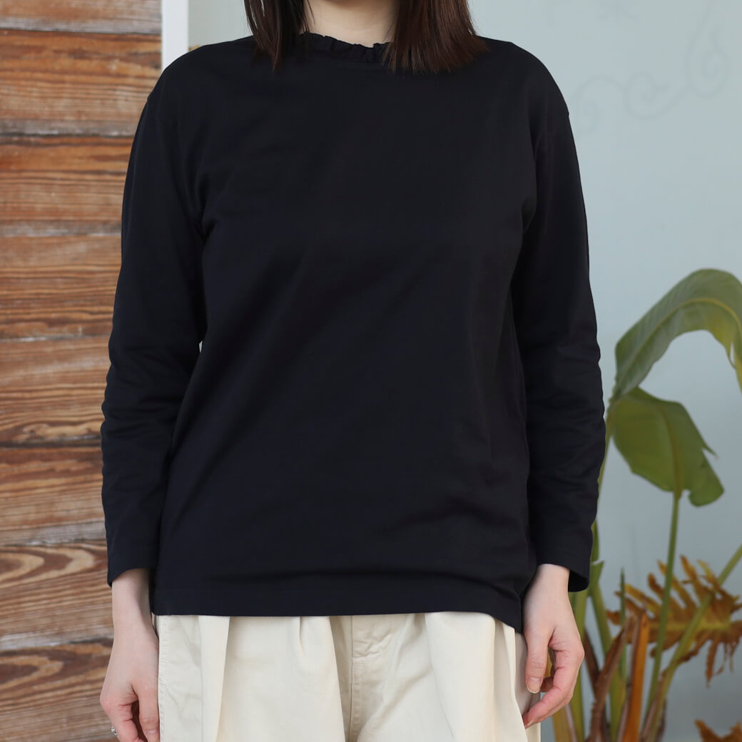 grin グリン40/2天竺×シャツ地 フリルプルオーバー