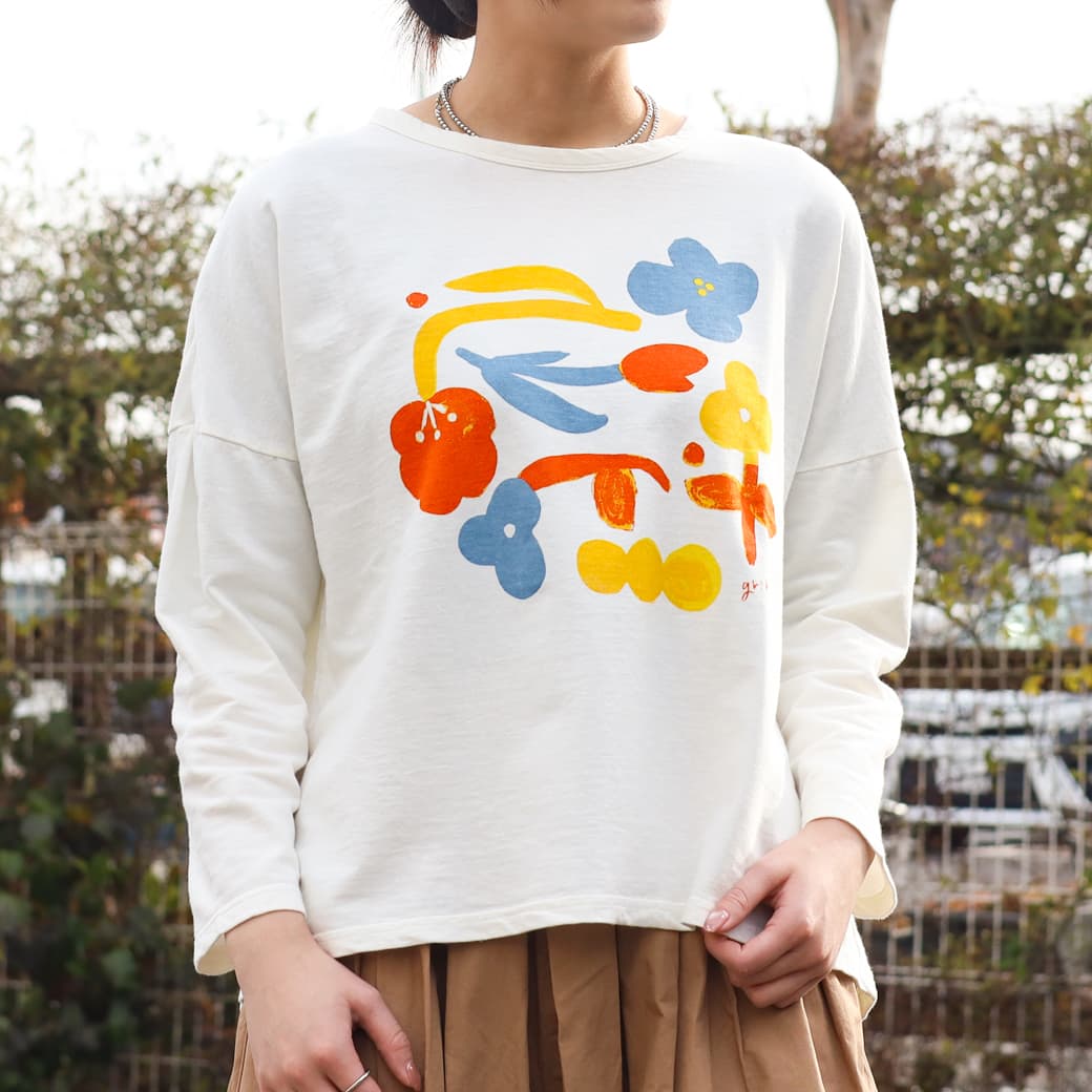 grin グリン Ｈインレイ フラワープリント長袖プルオーバー