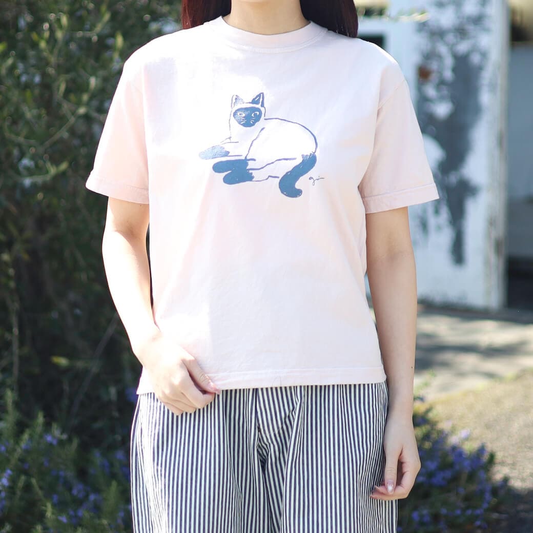 grin グリン オーガニックエーゲ海シャム猫プリントTシャツ