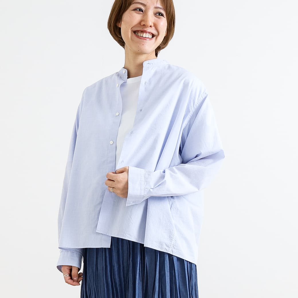 Gymphlex ジムフレックス コットン シルクブロード バンドカラー ショートシャツ