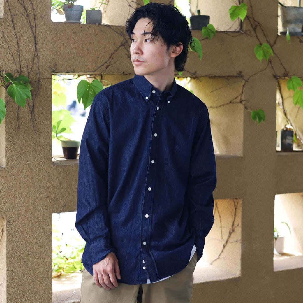 Gymphlex ジムフレックス ライトデニム 長袖 ボタンダウンシャツ