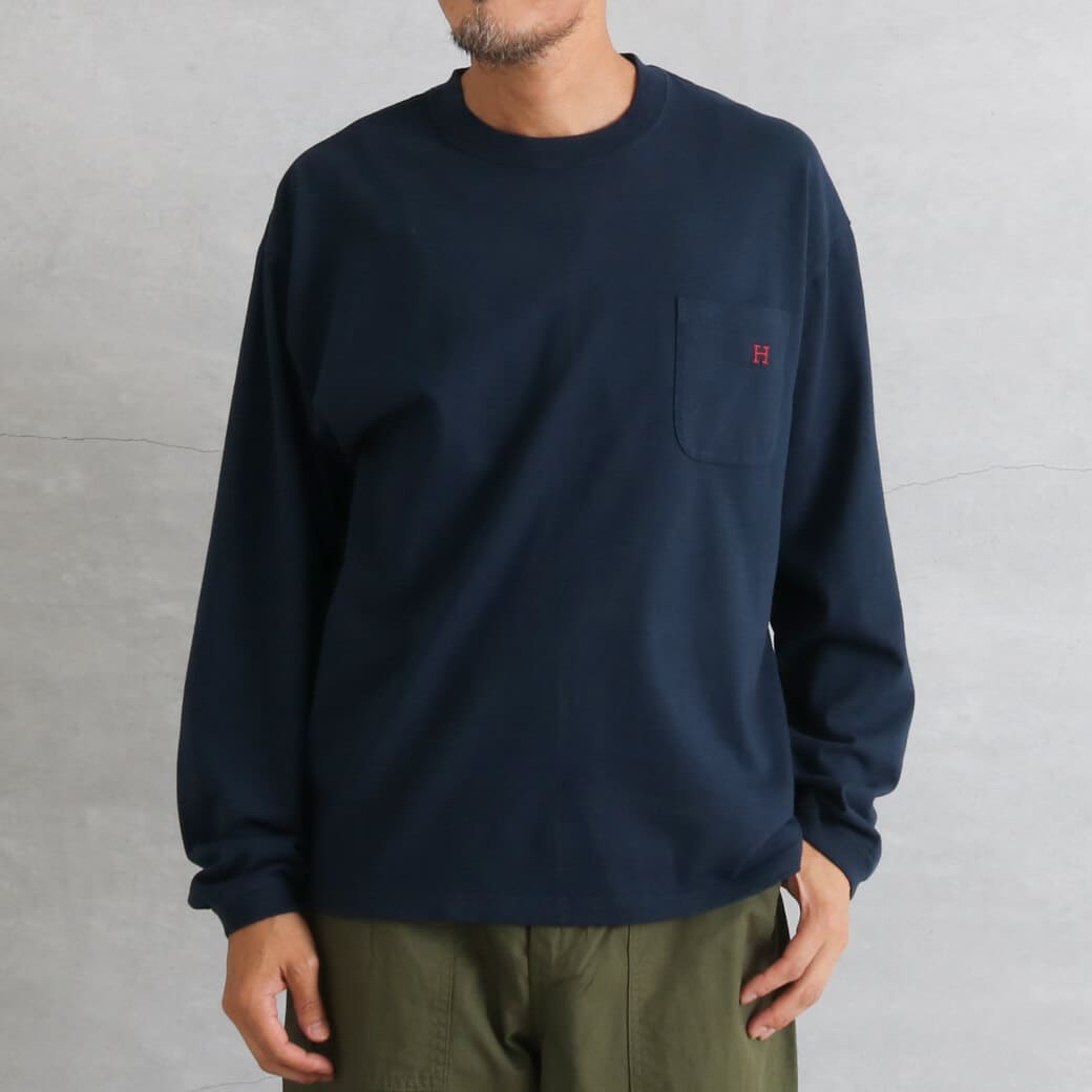 【今だけ10%OFF】HOLLYWOOD RANCH MARKET ハリウッドランチマーケット スラブ天竺H刺繍ポケット付きTシャツ