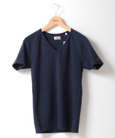メンズ HOLLYWOOD RANCH MARKET ストレッチフライス VネックTシャツ ネイビー