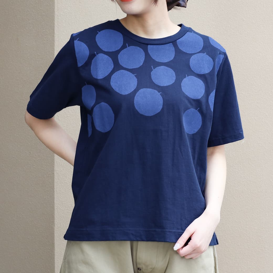 NATURAL LAUNDRY ナチュラルランドリー 空紡天竺 リンゴプリント半袖T