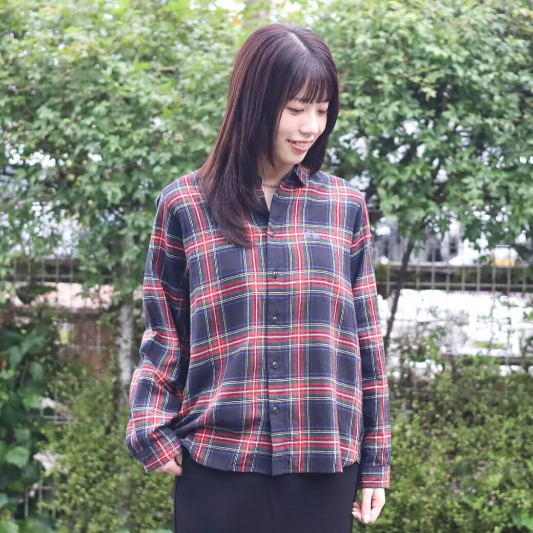 NATURAL LAUNDRY ナチュラルランドリー 先染めネル サイクル刺繍シャツ