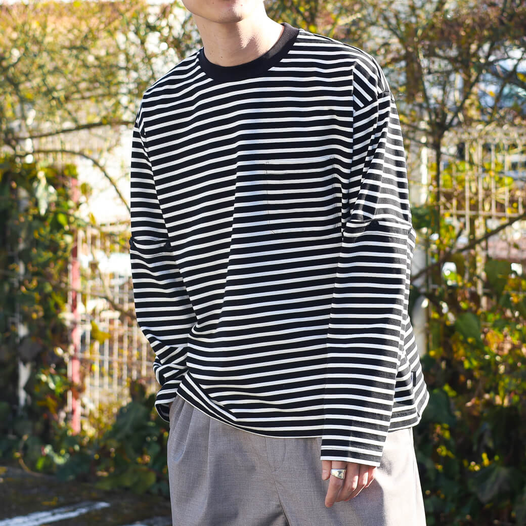 MODMNT モドメント ディタチャブル ボーダー ロング スリーブ TEE