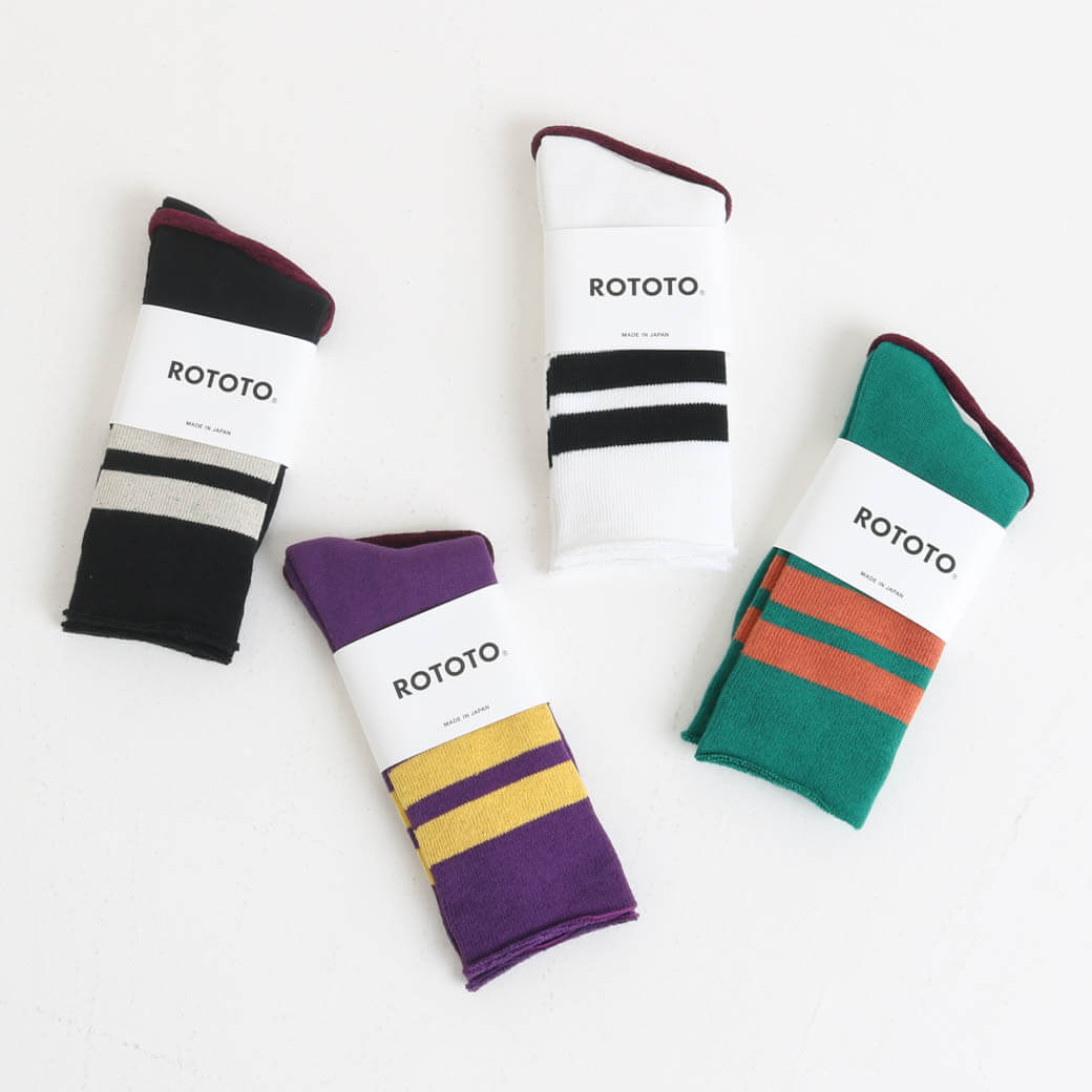 ROTOTO ロトト FINE PILE STRIPED CREW SOCKS