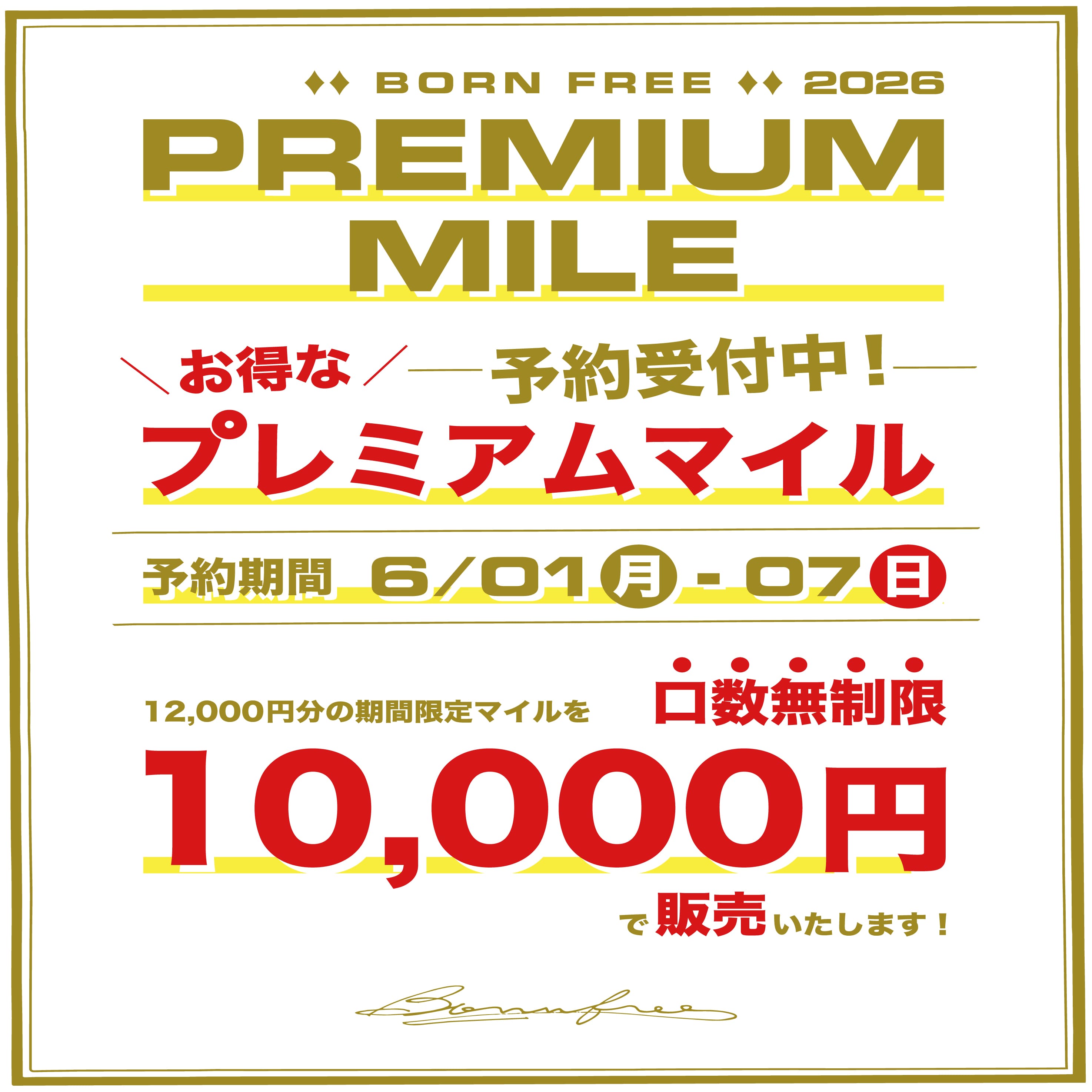ボーンフリープレミアムマイル 10,000円コース（リターン12,000マイル）