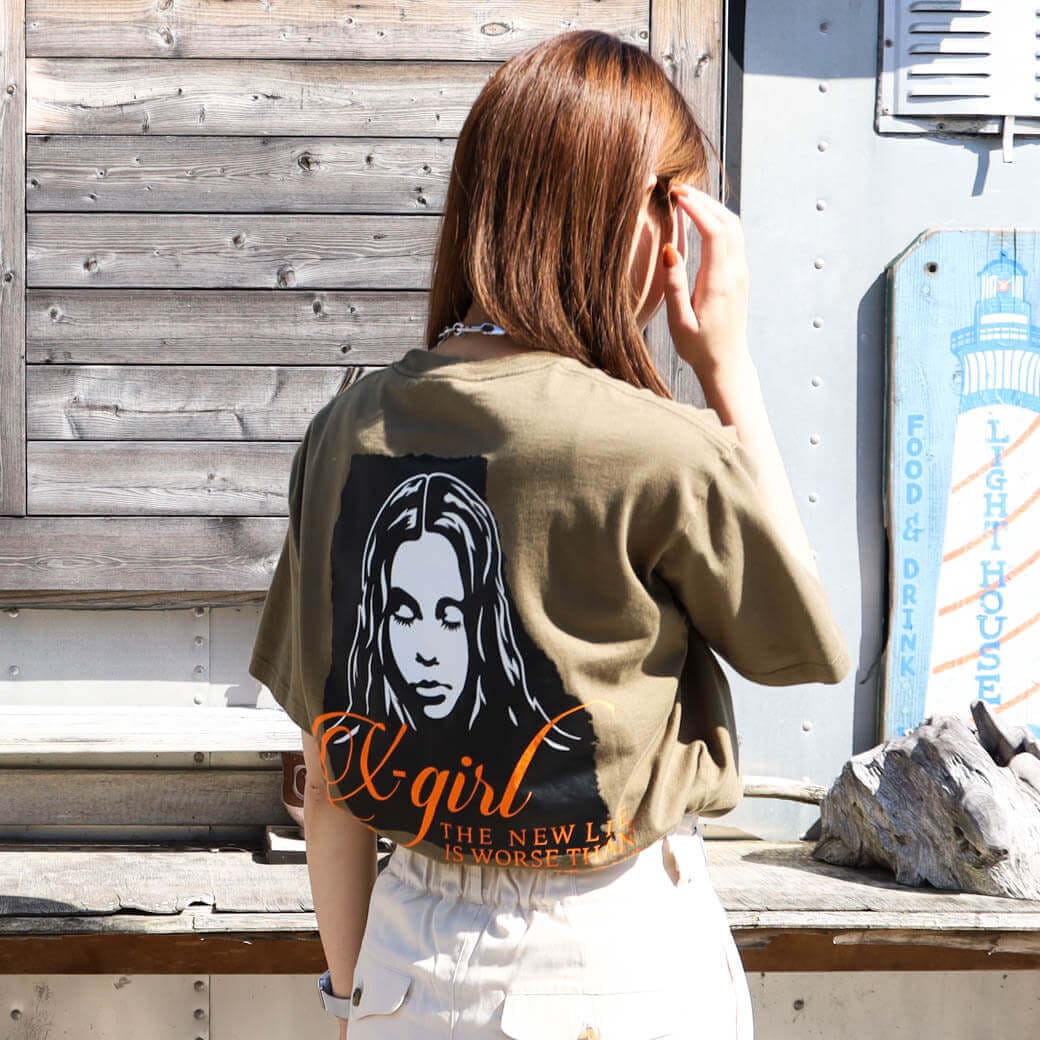 X-girl エックスガール RIPPED FACE LOGO S/S TEE X-girl
