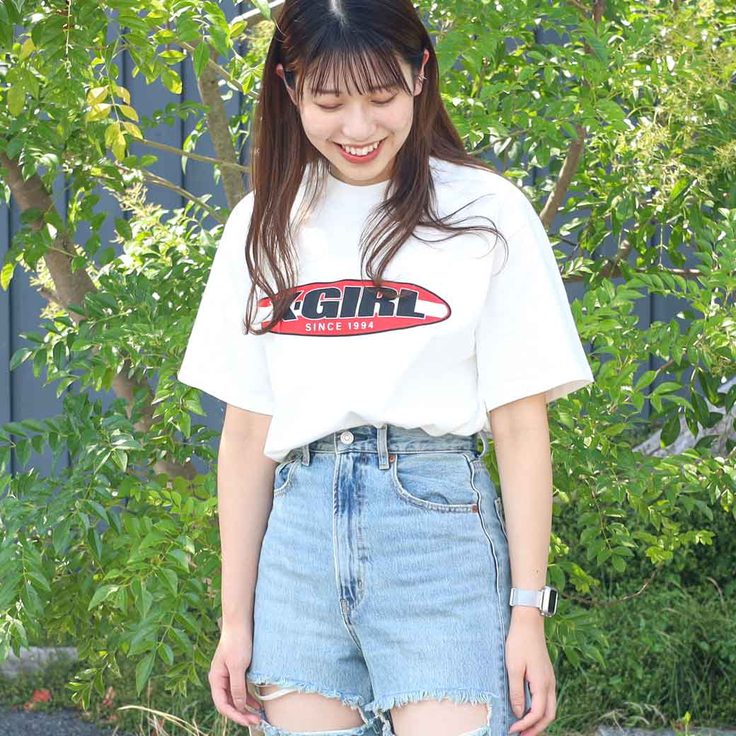 X-girl エックスガール COLOR CONTRAST OVAL LOGO S/S TEE