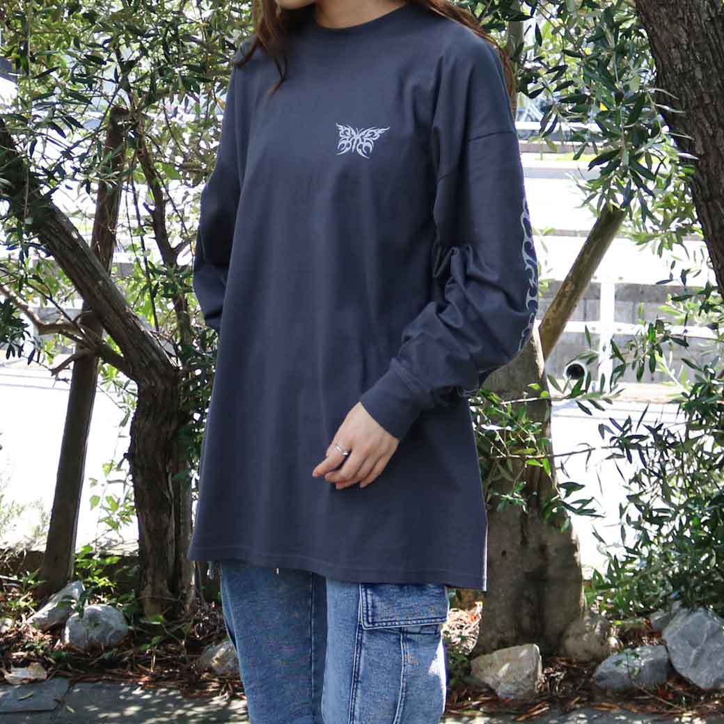 X-girl エックスガール トライバルバタフライロングスリーブTシャツドレス