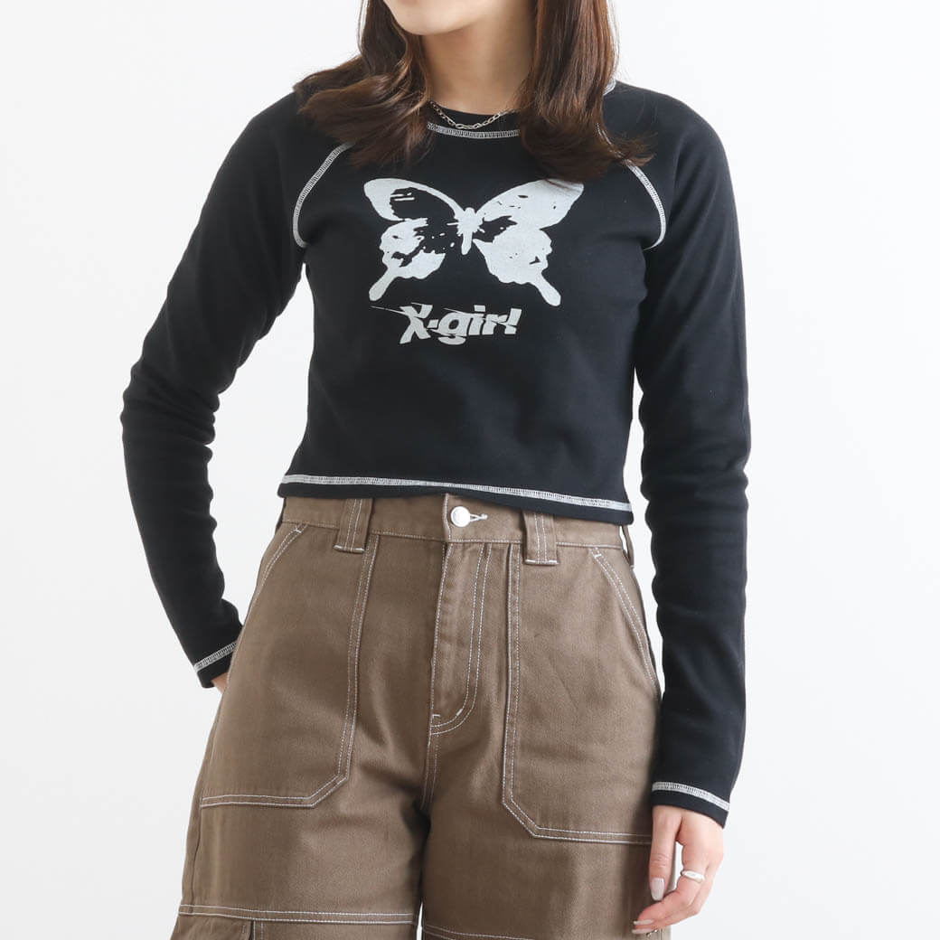 X-girl エックスガール BUTTERFLY RAGLAN L/S BABY TEE