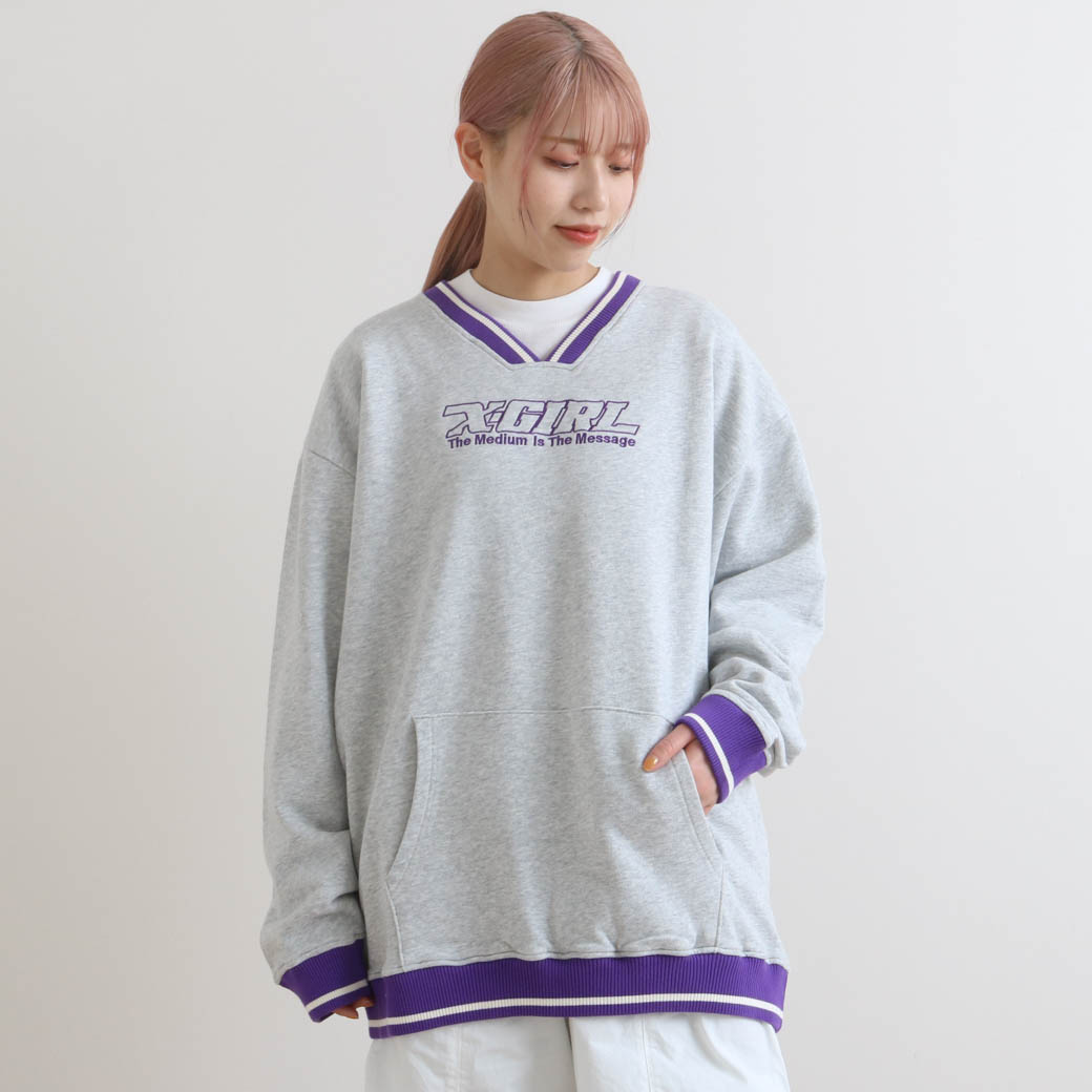 X-girl エックスガール STRIPED RIB SWEAT TOP