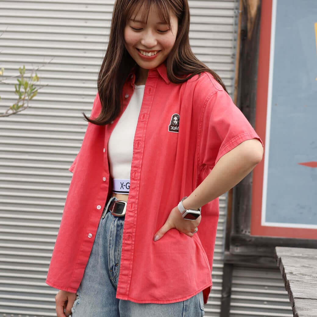 X-girl エックスガール FACE PIGMENT DYED S/S SHIRT